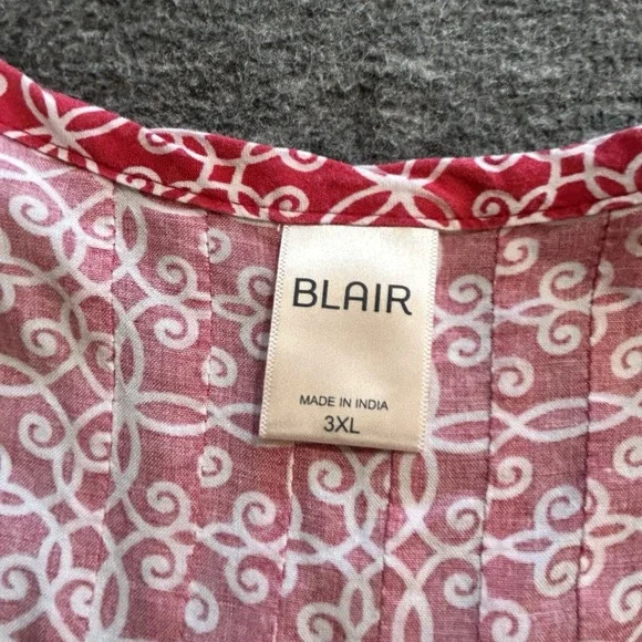 Blair Women's 3/4 Sleeve V-Neck Blouse Red White Pleated Crochet Trim 3XL - Picture 8 of 11